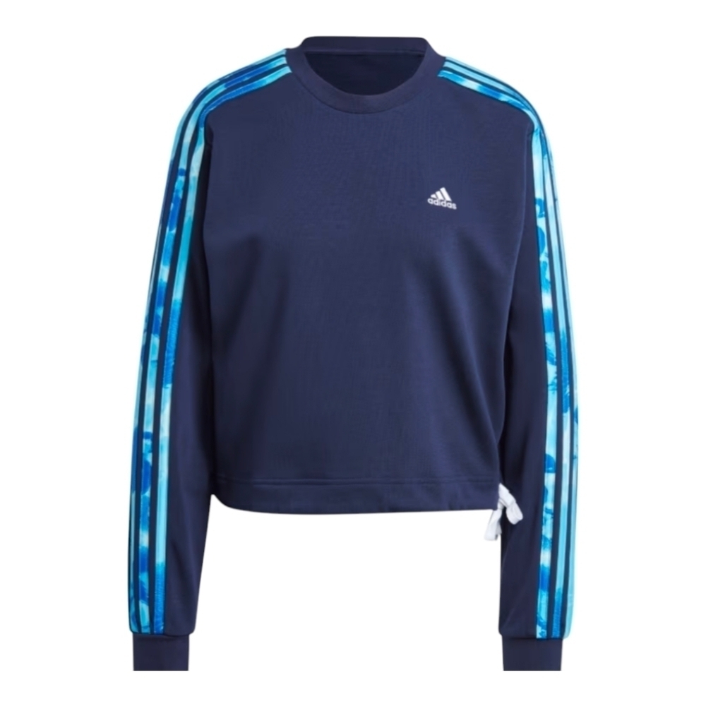 Adidas Women's 3-Striped Floral Print French Terry Sweatshirt Blue